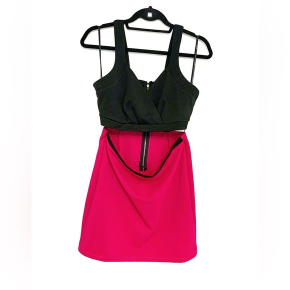 Black & Pink Cutout Mini Party Club Dress Forever 21 Size Large Colorblock - Picture 14 of 15